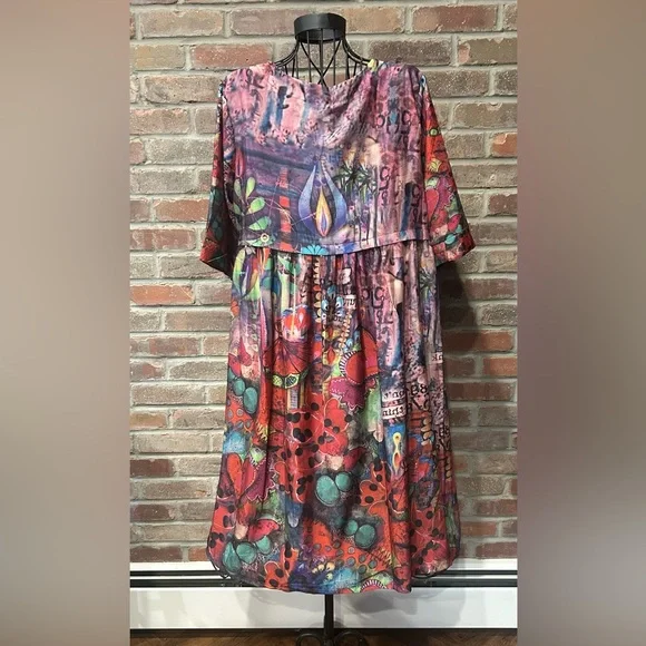 Charlie Charlie Charlotte Red Multi Colored Flower Print Midi Dress Size Large - Picture 2 of 7